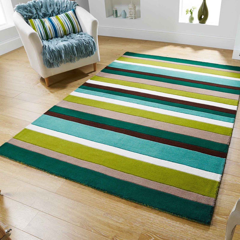 Jazz Stripes Wool Rugs in Green